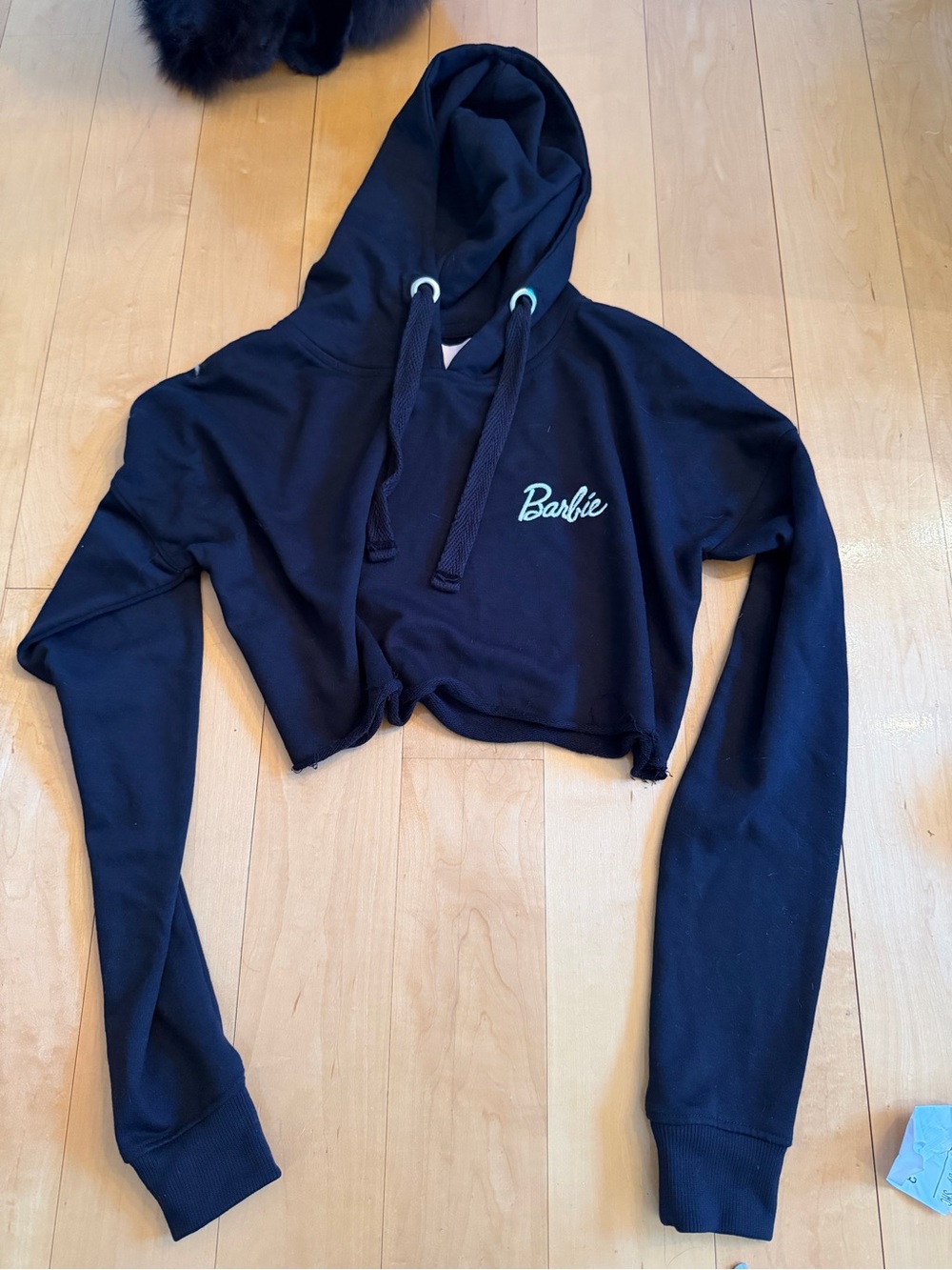 Barbie x Missguided Black Cropped Hoodie with white Logo
